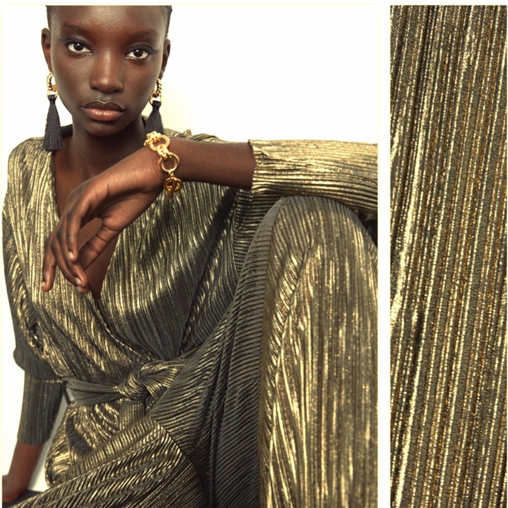 Zara Pleated Gold/Black Pants NWT - Picture 6 of 8
